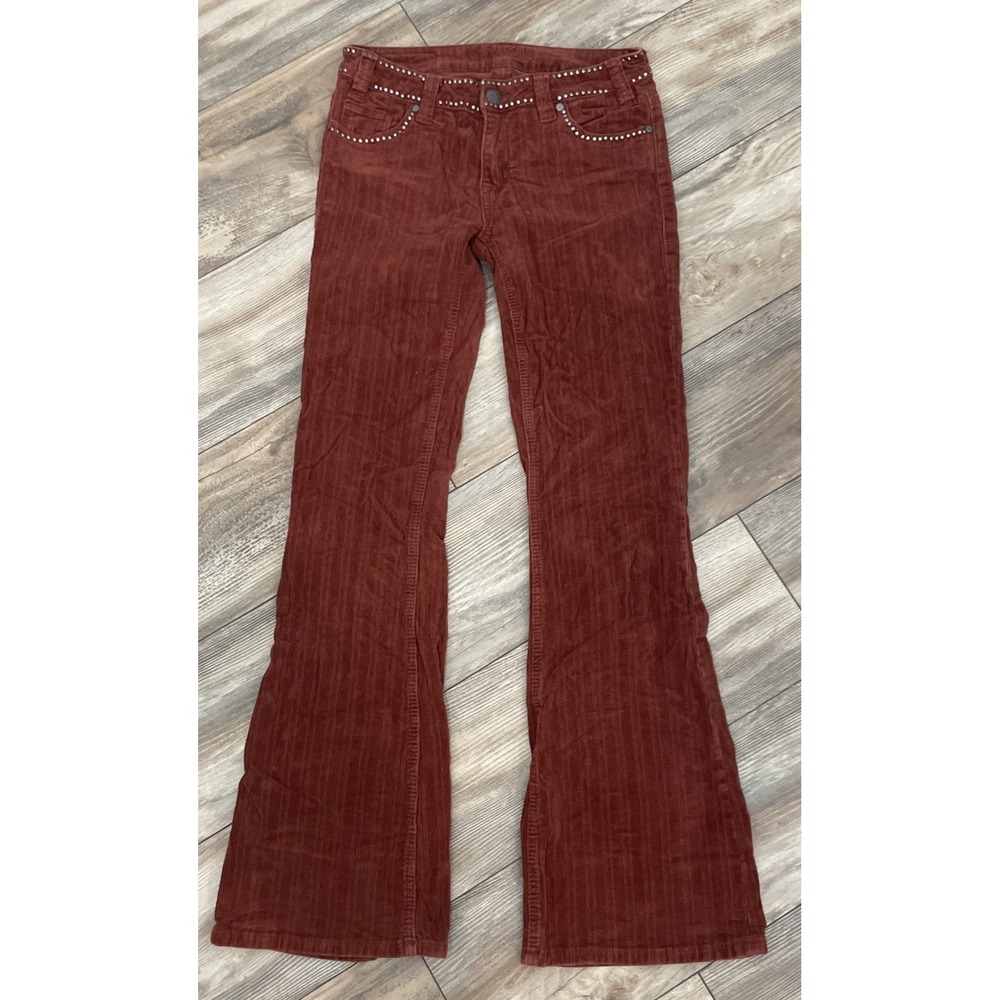 Rock & Roll Cowgirl MidRise Flare Pants Womens 26X34 Rust Corduroy Studded Retro
